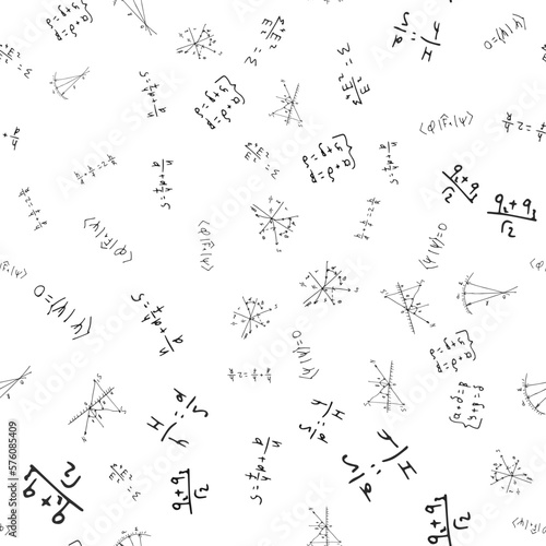 mathematical, physical, chemical formulas and expressions. scientific, educational background. Vector drawn by hand.