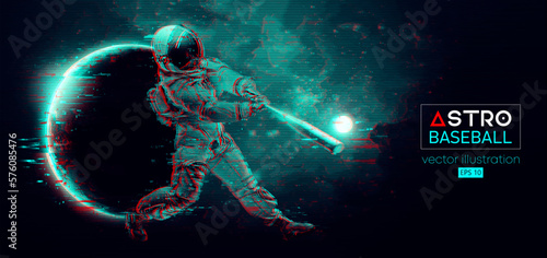 Baseball player astronaut in space action and planets on the background of the space. Vector illustration