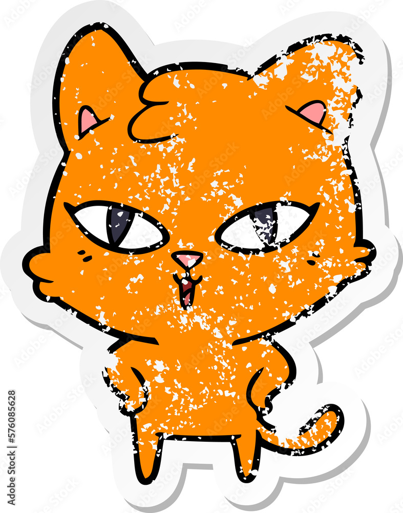 distressed sticker of a cartoon cat distressed sticker of a cartoon cat