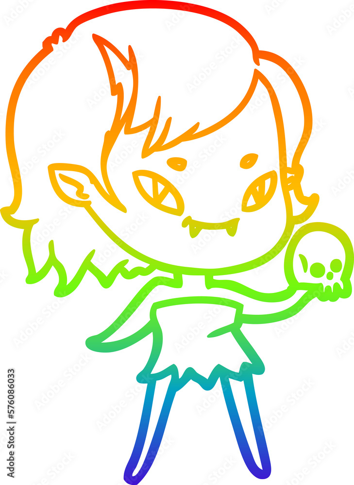 rainbow gradient line drawing cartoon friendly vampire girl with skull rainbow gradient line drawing cartoon friendly vampire girl with skull