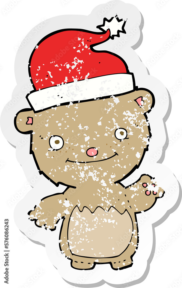 retro distressed sticker of a cartoon christmas teddy bear