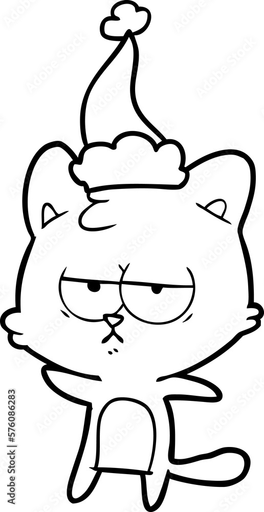 bored line drawing of a cat wearing santa hat bored line drawing of a cat wearing santa hat