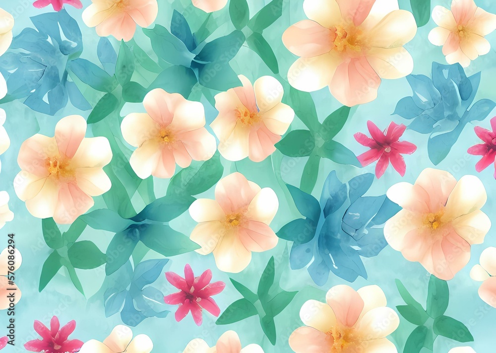 Seamless flower pattern created with generative ai technology Seamless flower pattern created with generative ai technology