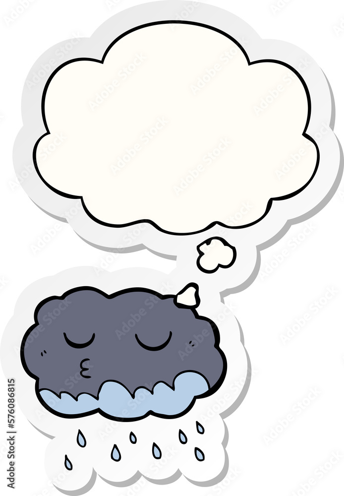 cartoon rain cloud and thought bubble as a printed sticker cartoon rain cloud and thought bubble as a printed sticker