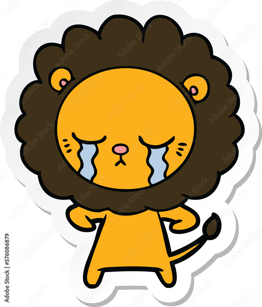 sticker of a crying cartoon lion sticker of a crying cartoon lion