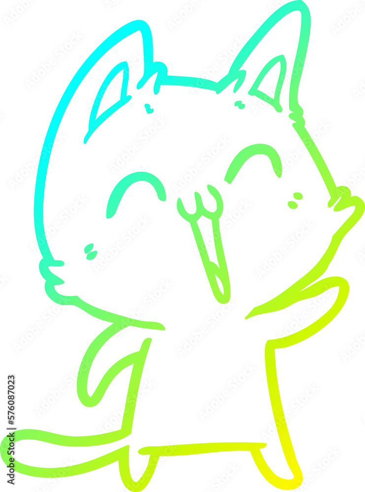 Fototapeta premium cold gradient line drawing happy cartoon cat meowing