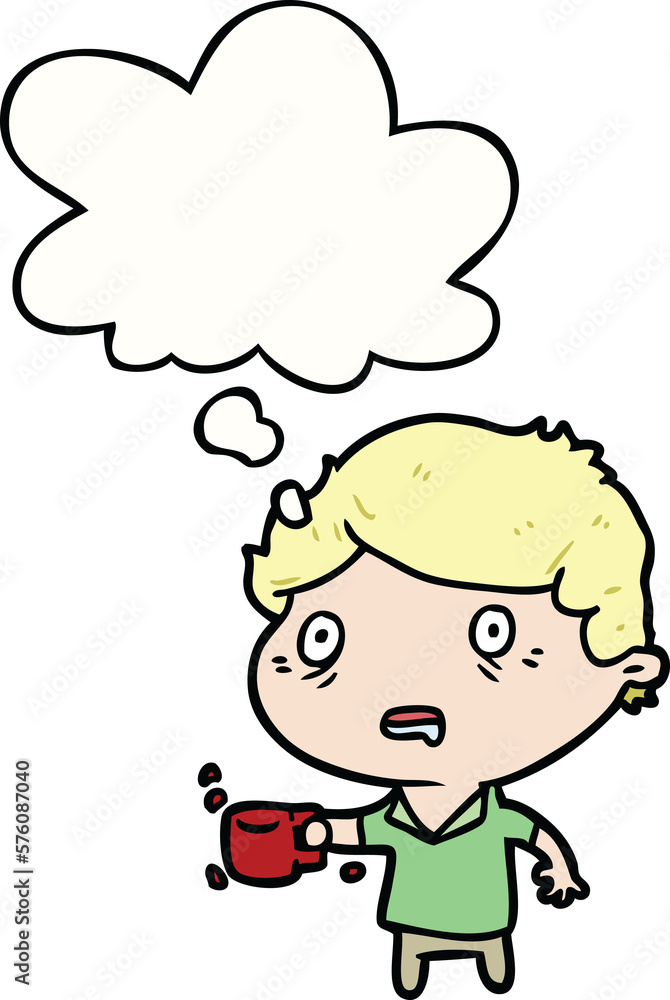 cartoon man with cup of coffee and thought bubble cartoon man with cup of coffee and thought bubble