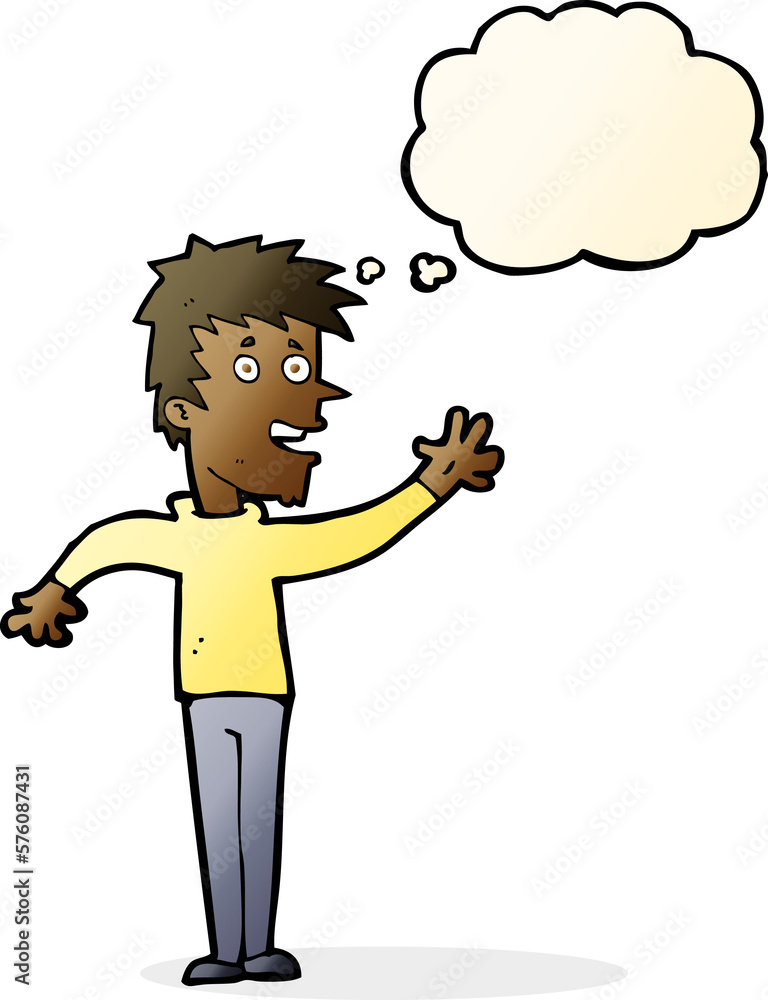 cartoon happy boy waving with thought bubble cartoon happy boy waving with thought bubble