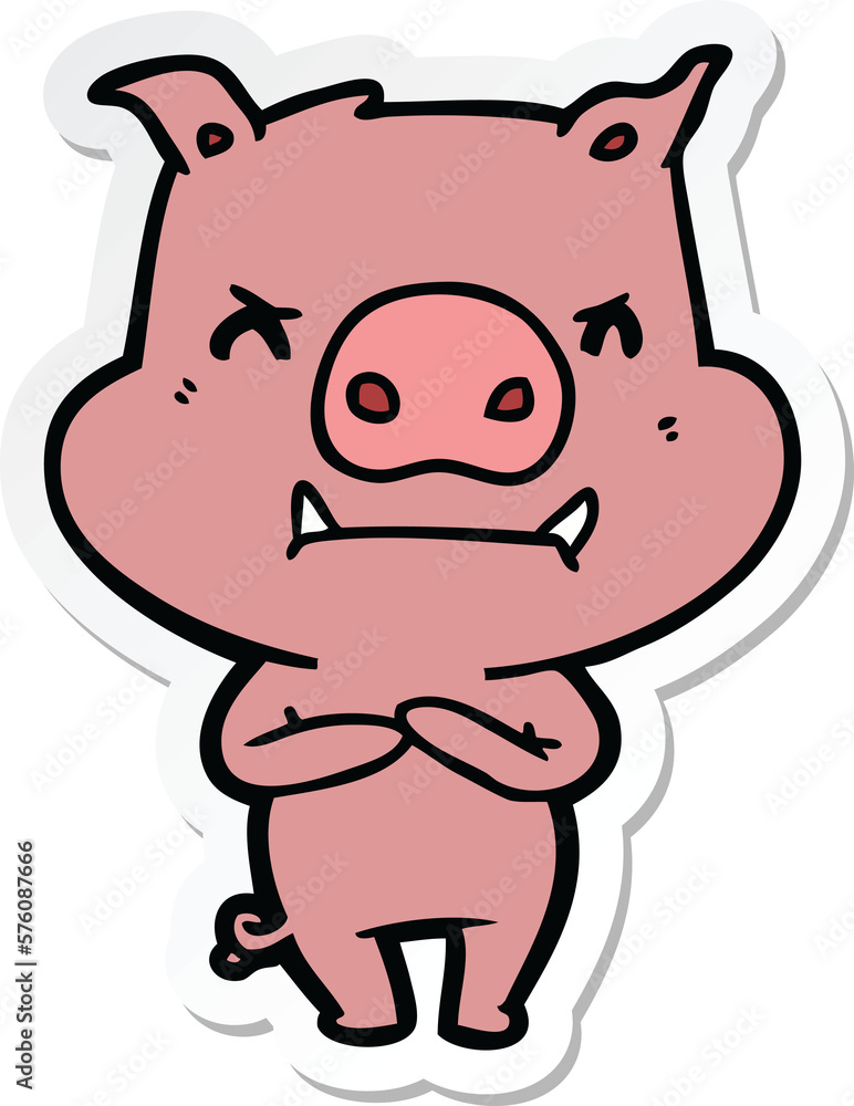 sticker of a angry cartoon pig sticker of a angry cartoon pig