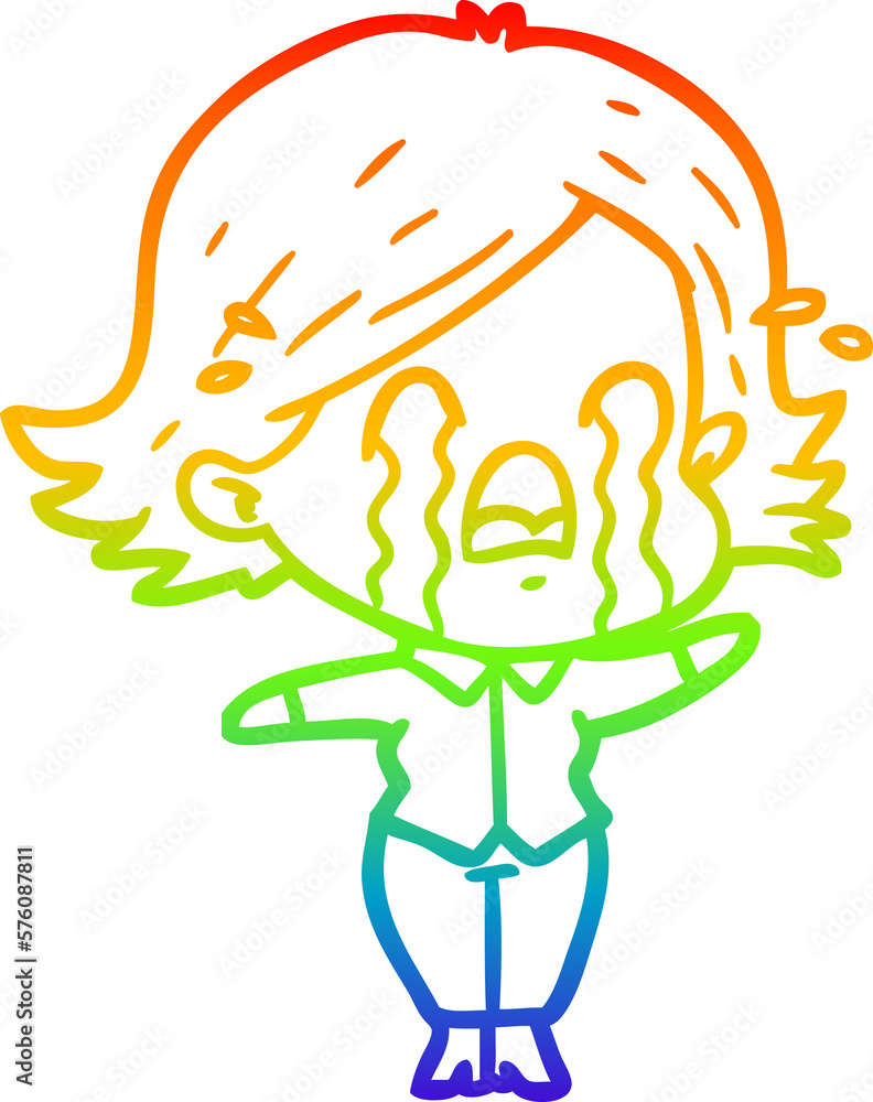rainbow gradient line drawing cartoon woman crying rainbow gradient line drawing cartoon woman crying