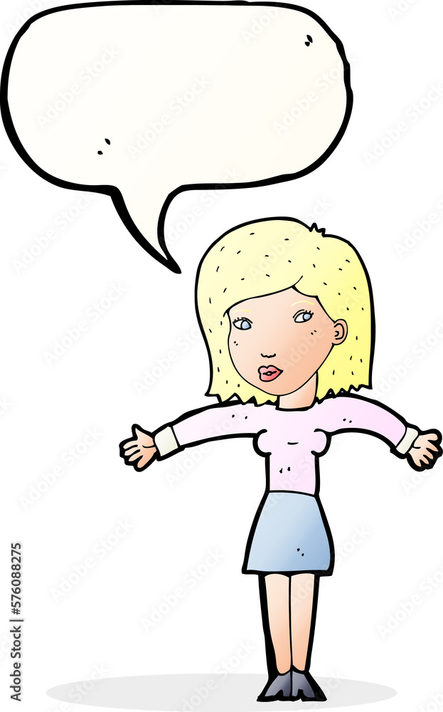 cartoon woman shrugging shoulders with speech bubble cartoon woman shrugging shoulders with speech bubble