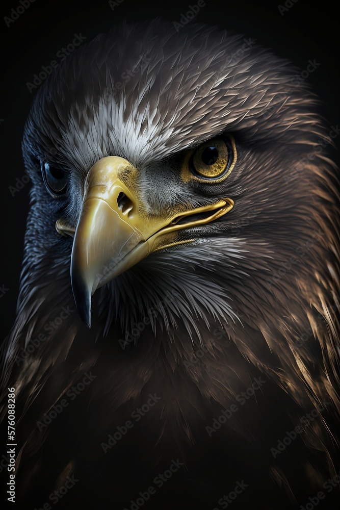 Obraz premium dramatic portrait of a bald eagle, generative AI