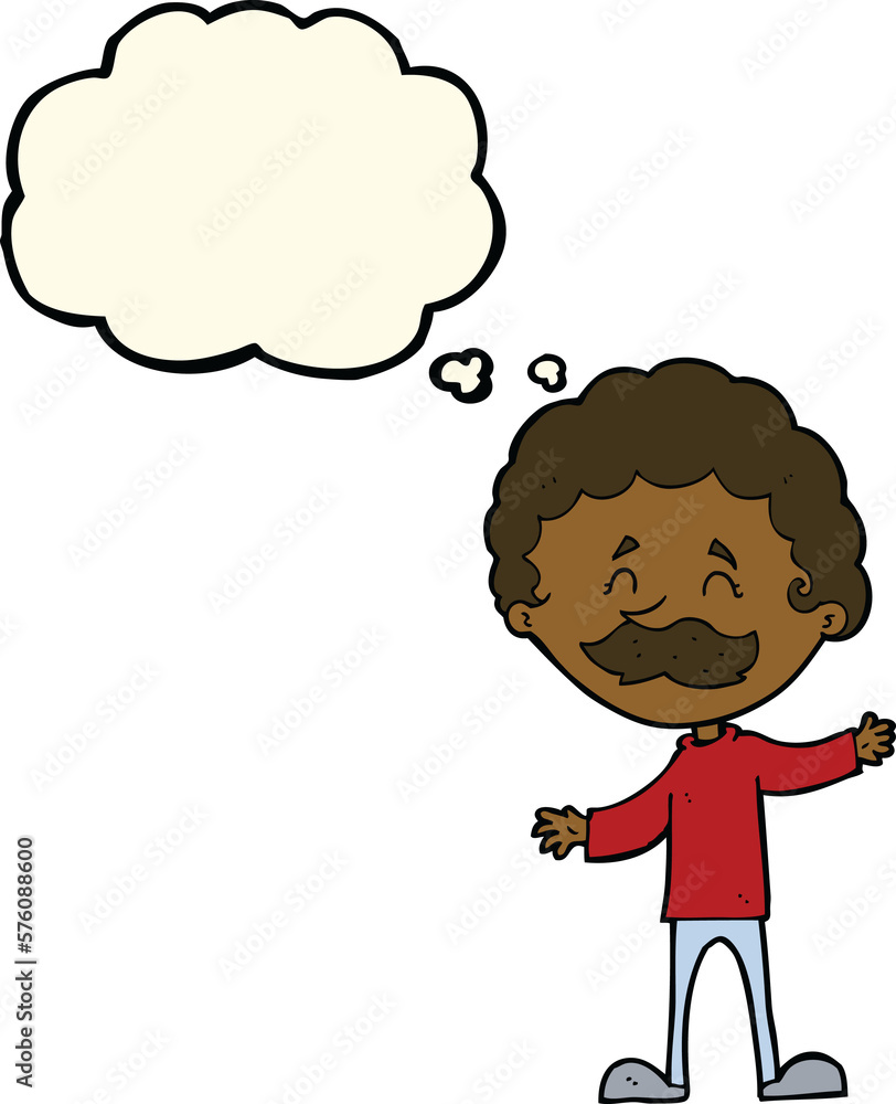 cartoon happy man with mustache with thought bubble cartoon happy man with mustache with thought bubble