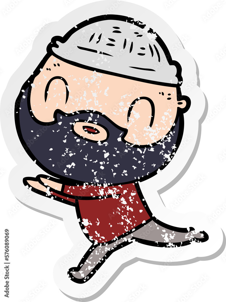 distressed sticker of a cartoon bearded man distressed sticker of a cartoon bearded man