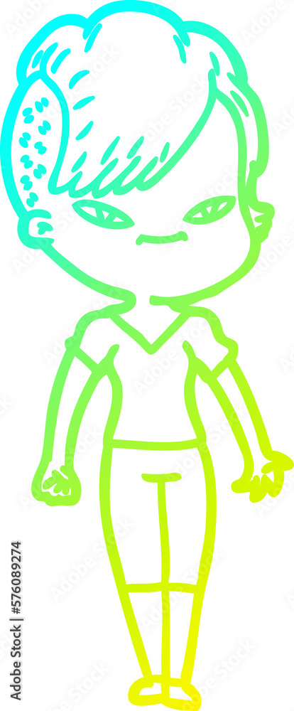 cold gradient line drawing cute cartoon girl with hipster haircut cold gradient line drawing cute cartoon girl with hipster haircut
