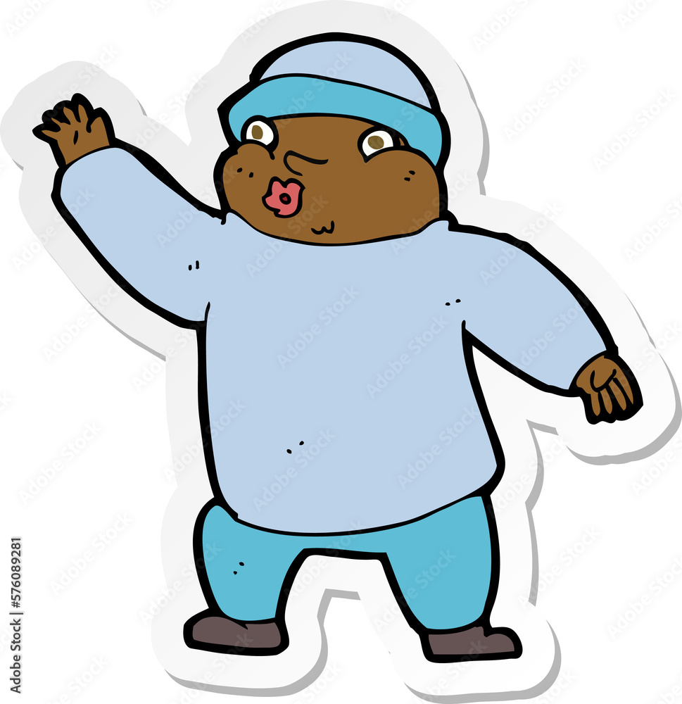 sticker of a cartoon man in hat waving sticker of a cartoon man in hat waving