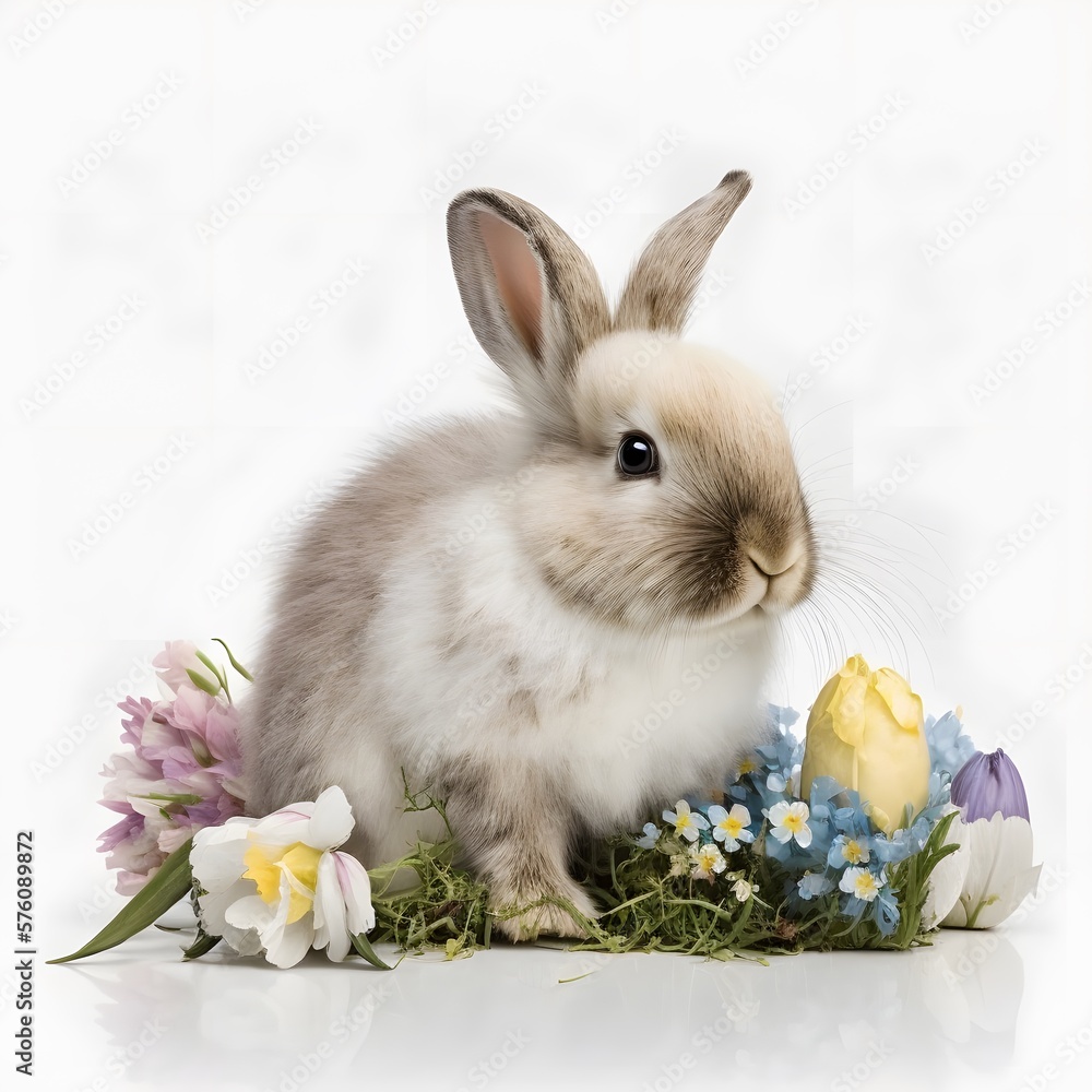 Easter Rabbit Composition on White Background Easter Rabbit Composition on White Background