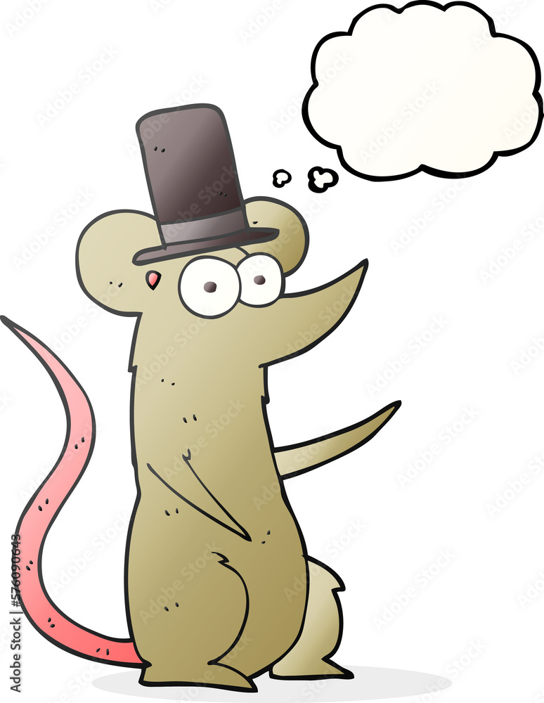 Obraz premium thought bubble cartoon mouse wearing top hat