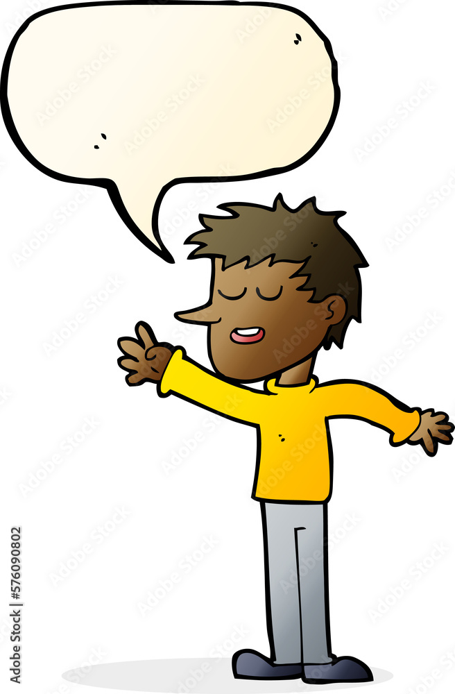 cartoon happy man reaching with speech bubble cartoon happy man reaching with speech bubble