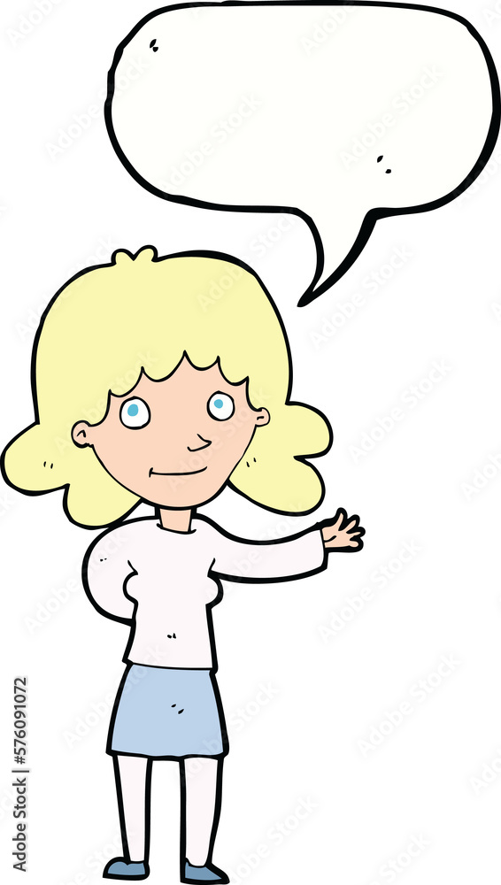 cartoon friendly woman with speech bubble cartoon friendly woman with speech bubble
