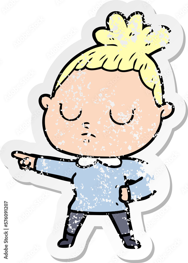Obraz premium distressed sticker of a cartoon calm woman