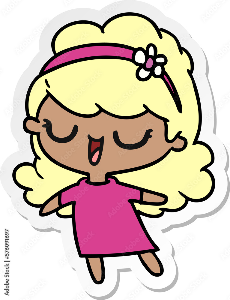 sticker cartoon of cute kawaii girl sticker cartoon of cute kawaii girl