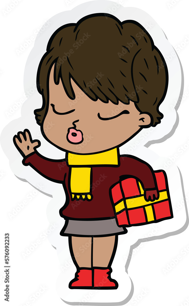 sticker of a cartoon woman with eyes shut sticker of a cartoon woman with eyes shut
