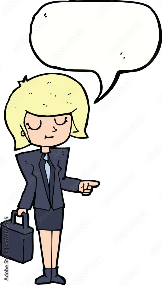 cartoon businesswoman pointing with speech bubble cartoon businesswoman pointing with speech bubble