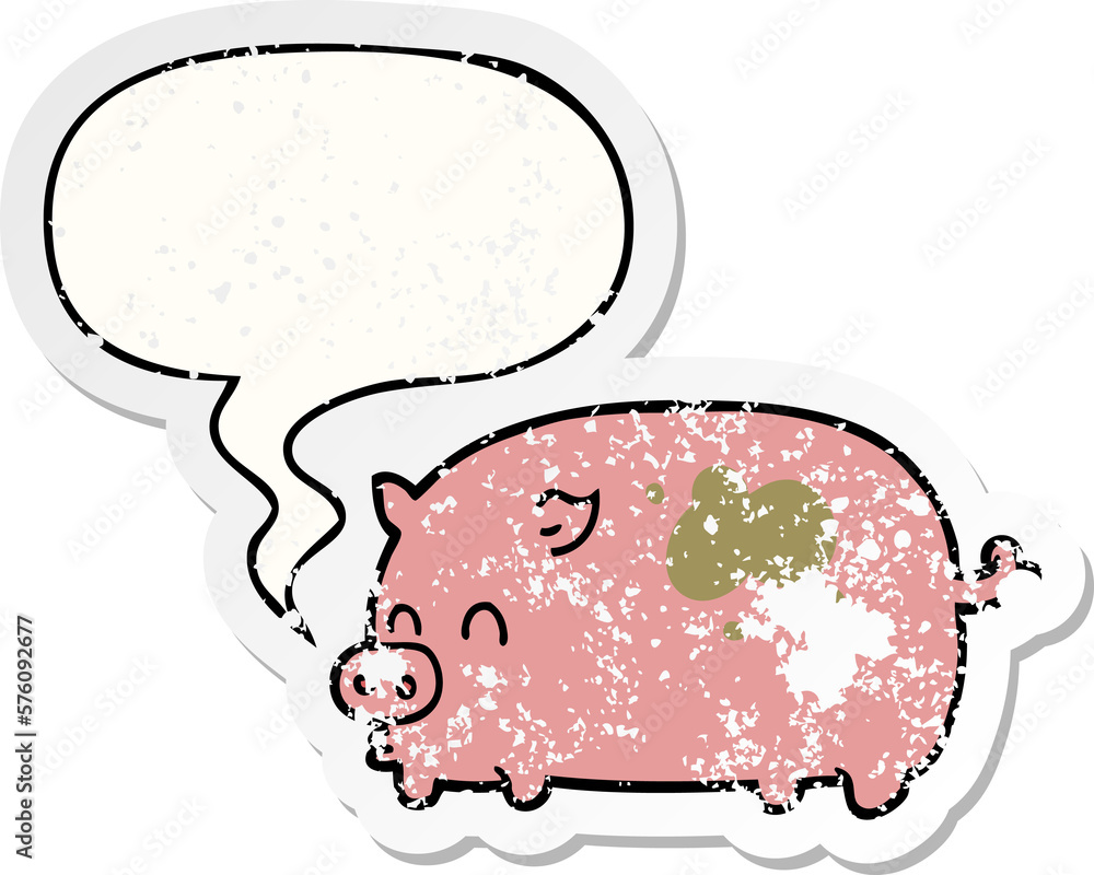 cute cartoon pig and speech bubble distressed sticker cute cartoon pig and speech bubble distressed sticker