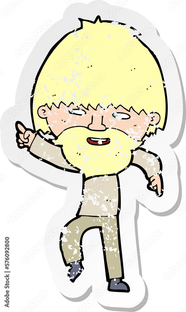 retro distressed sticker of a cartoon bearded man pointing and laughing retro distressed sticker of a cartoon bearded man pointing and laughing