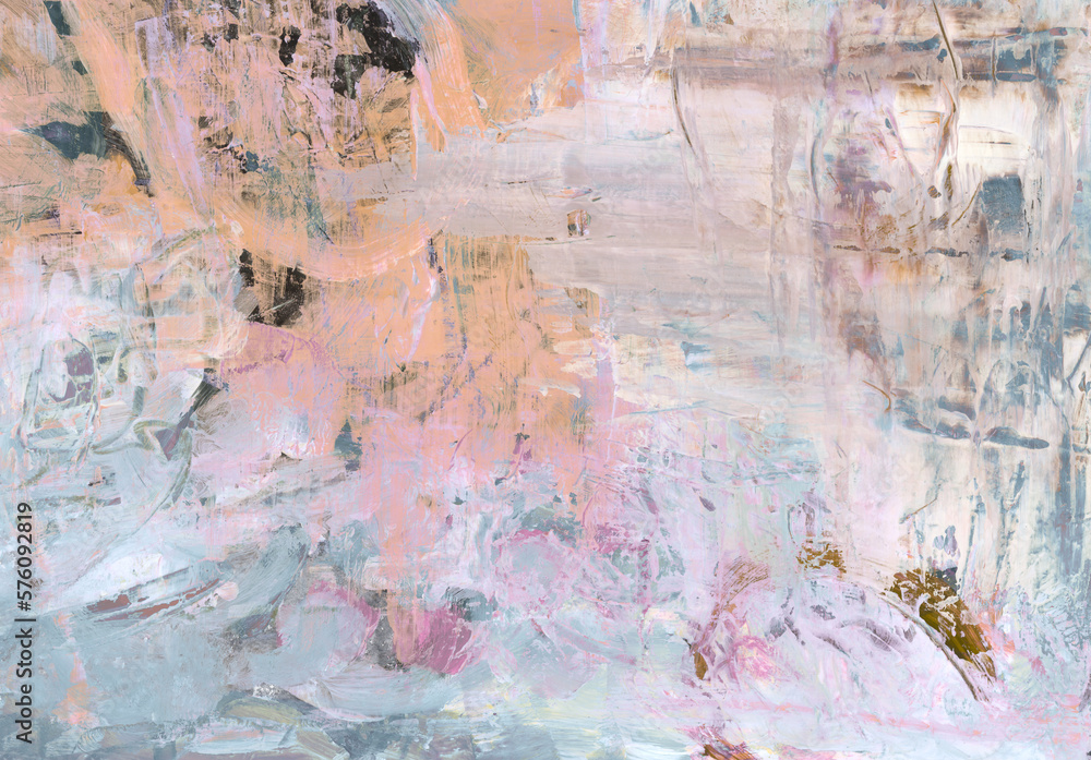 Fototapeta premium Art Oil and Acrylic smear blot brushstroke painting. Abstract texture color stain horizontal canvas background.