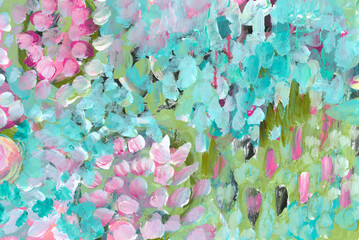 Leinwandbilder Türkis Art oil and acrylic smear blot brushstroke painting. Abstract texture color stain horizontal canvas background.  © Liliia