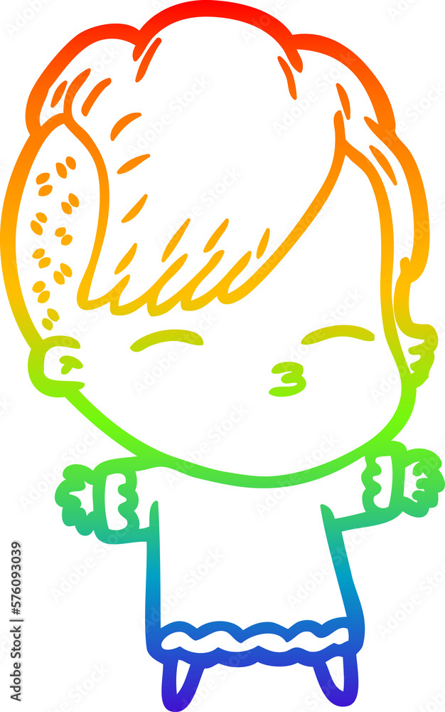 rainbow gradient line drawing cartoon squinting girl rainbow gradient line drawing cartoon squinting girl