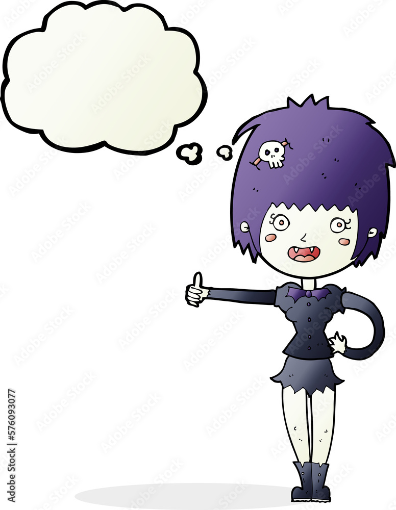 cartoon vampire girl giving thumbs up sign with thought bubble cartoon vampire girl giving thumbs up sign with thought bubble