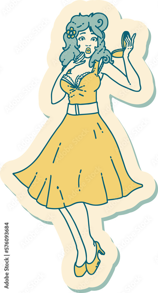 tattoo style sticker of a pinup surprised girl tattoo style sticker of a pinup surprised girl