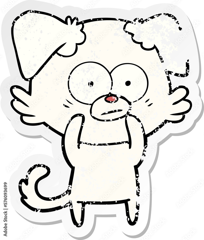 distressed sticker of a nervous dog cartoon distressed sticker of a nervous dog cartoon