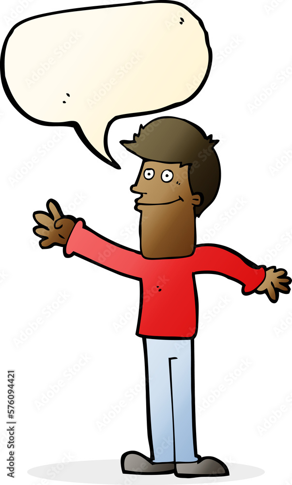 cartoon happy man waving with speech bubble cartoon happy man waving with speech bubble