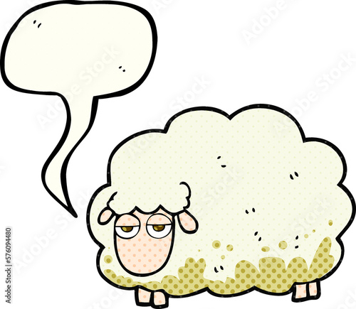comic book speech bubble cartoon muddy winter sheep