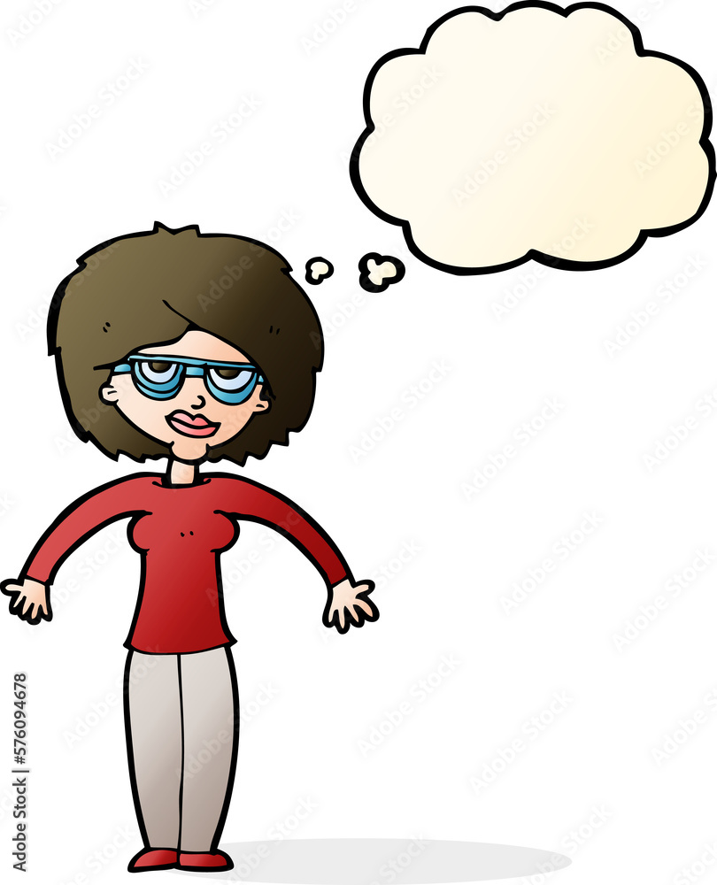 cartoon woman shrugging shoulders with thought bubble cartoon woman shrugging shoulders with thought bubble
