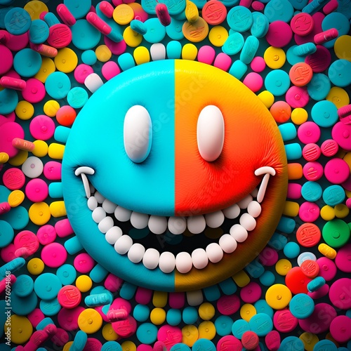 a smiley with phycodelic candy background - ultra realistic - IA generated  photo