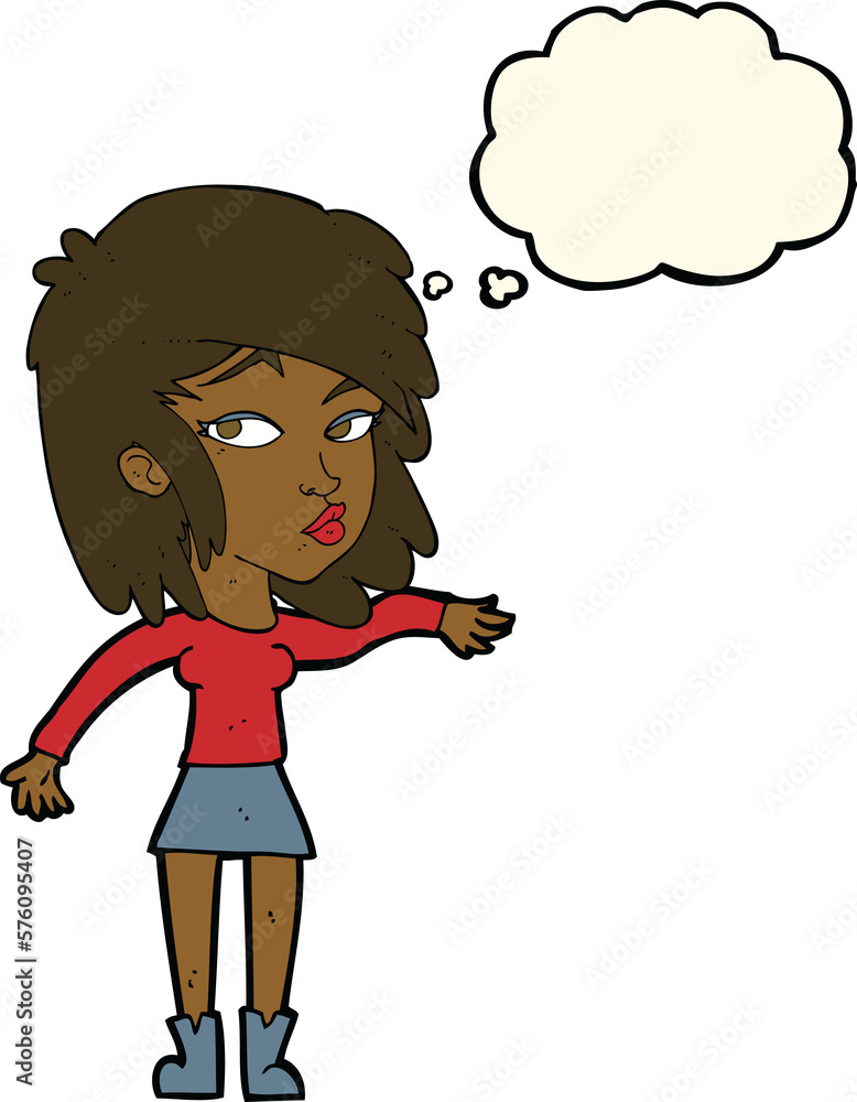 cartoon woman playing it cool with thought bubble cartoon woman playing it cool with thought bubble