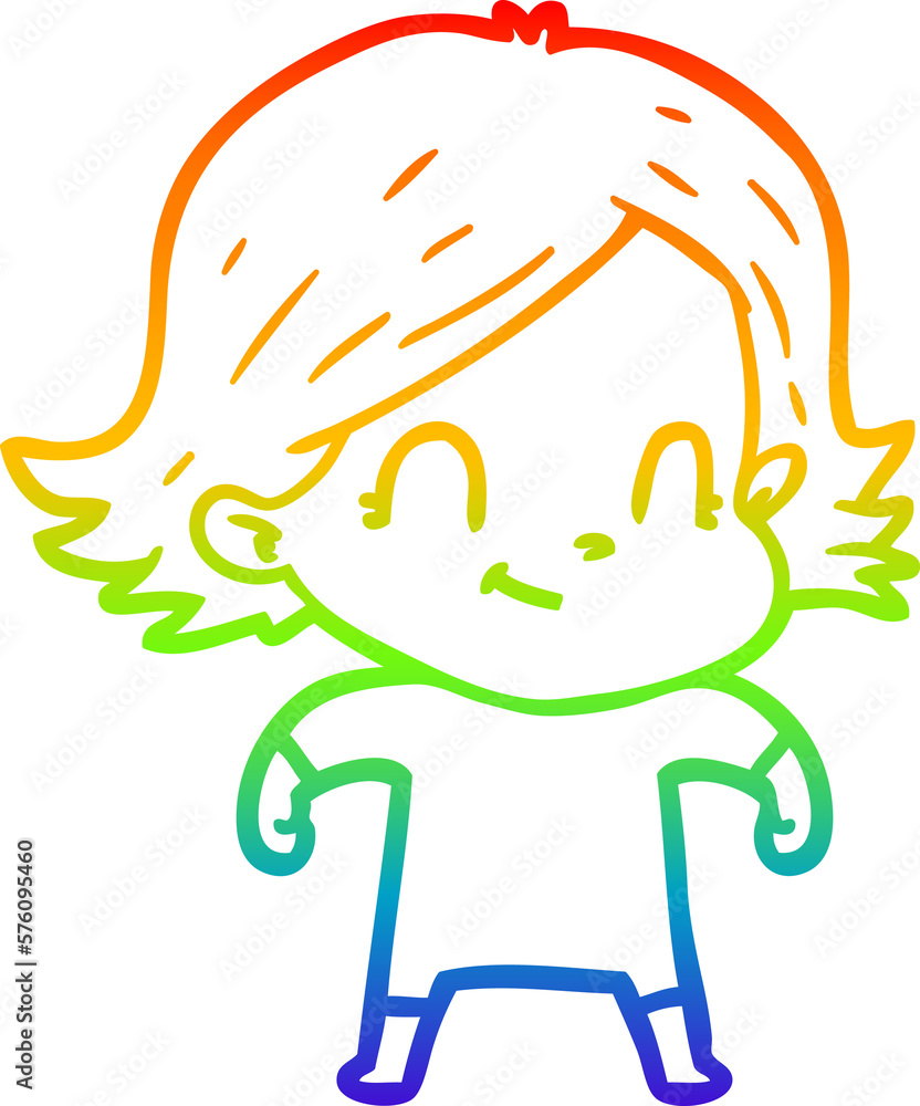 rainbow gradient line drawing cartoon friendly girl