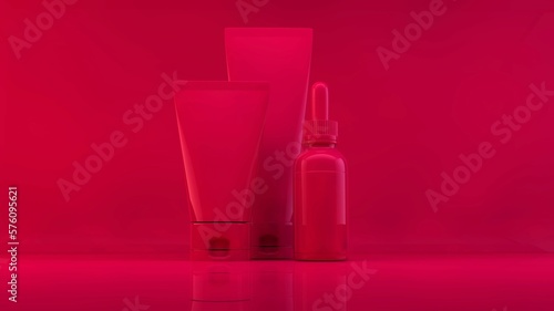 Wallpaper Mural Viva cosmetics products on magenta background. 2023 color of year. 3d rendering cosmetics products  Torontodigital.ca