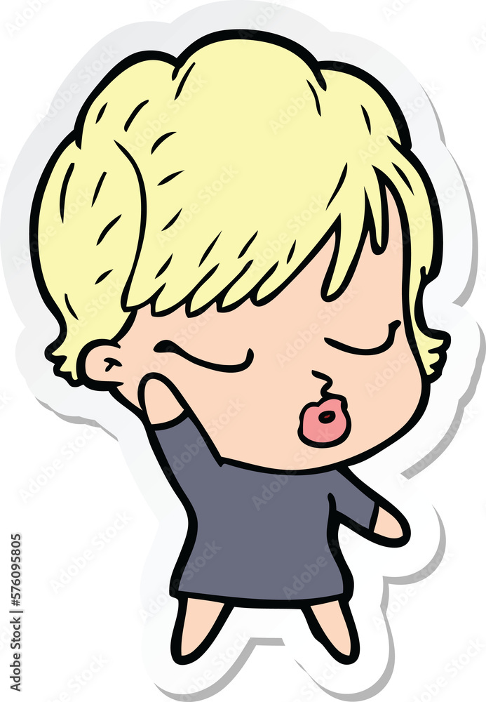 sticker of a cartoon woman with eyes shut sticker of a cartoon woman with eyes shut