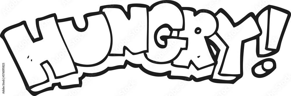 black and white cartoon hungry text black and white cartoon hungry text
