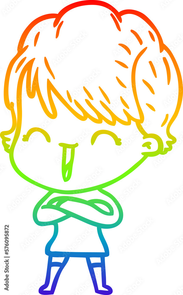 rainbow gradient line drawing cartoon laughing woman rainbow gradient line drawing cartoon laughing woman