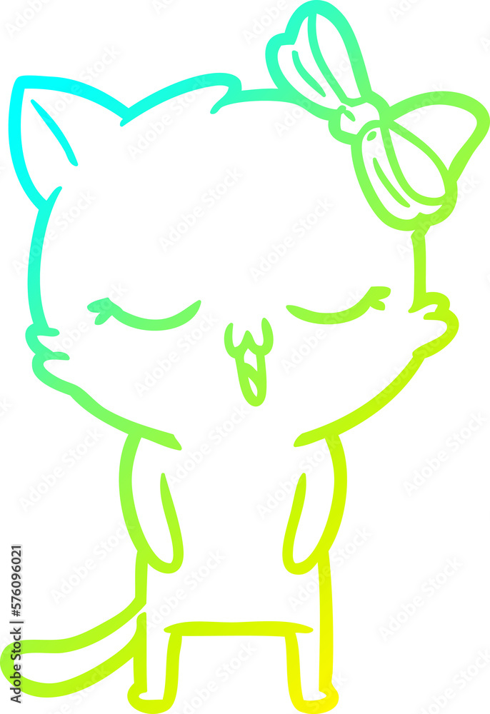 cold gradient line drawing cartoon cat with bow on head cold gradient line drawing cartoon cat with bow on head