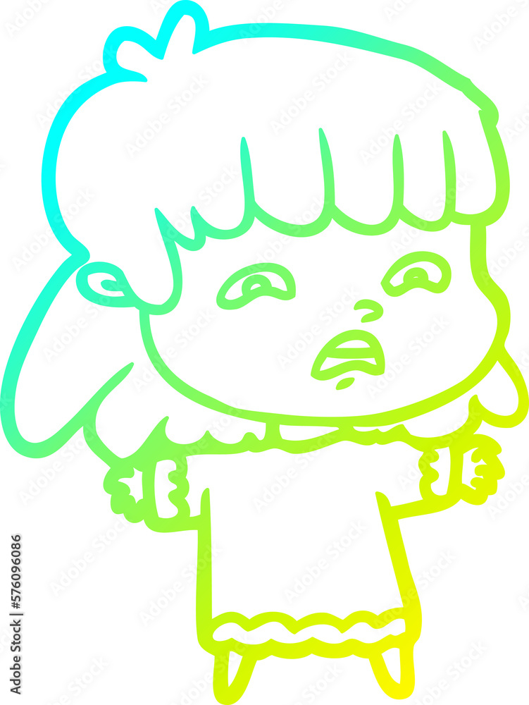 cold gradient line drawing cartoon worried woman cold gradient line drawing cartoon worried woman
