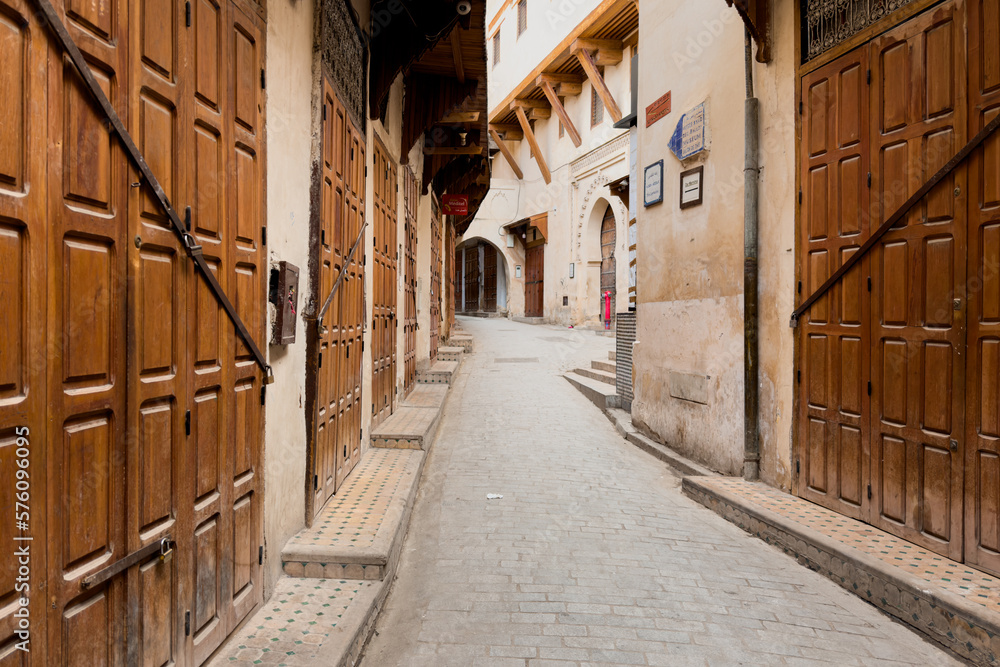Empty street in the old medina of Fez, Morocco