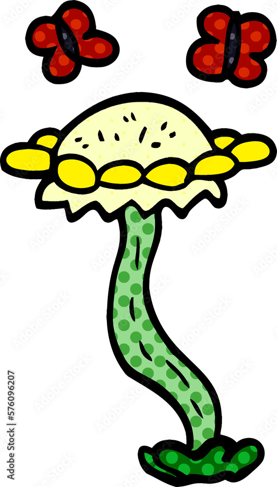 cartoon doodle flower and butterflies cartoon doodle flower and butterflies